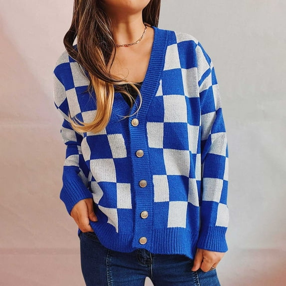 Babysbule Winter Jackets for Women Women's V-Neck Sweater Cardigan Loose Letter Pattern Long Sleeve Sweater Tops