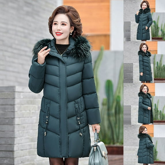 Babysbule Winter Jackets for Women Women's Winter Plus Size Mid-Length Slim Padded Jacket Mother's Cotton Coat