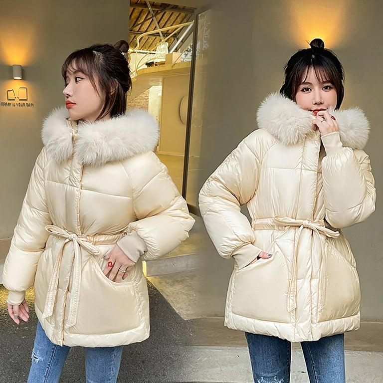 Babysbule Winter Jackets for Women Clearance Women's Winter Thickening And  Velvet Keeping Warm Casual Coat With Hat