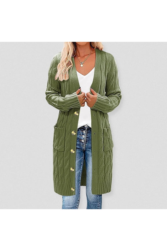 Winter Jackets for Women Womens Long Sleeve Cable Knit Long Cardigan Open Front Button Sweater Outerwear