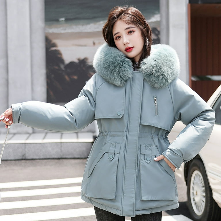 Babysbule Winter Jackets for Women Clearance Womens Winter Jacket Warm  Overcoat Slim Fur-Collar Zipper Thicker Coat Outwear 