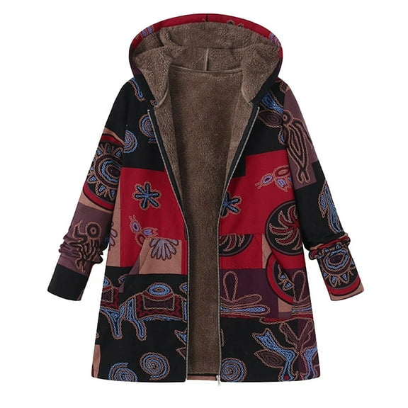 Babysbule Winter Jackets for Women Womens Winter Warm Outwear Floral Print Hooded Pockets Vintage Oversize Coats