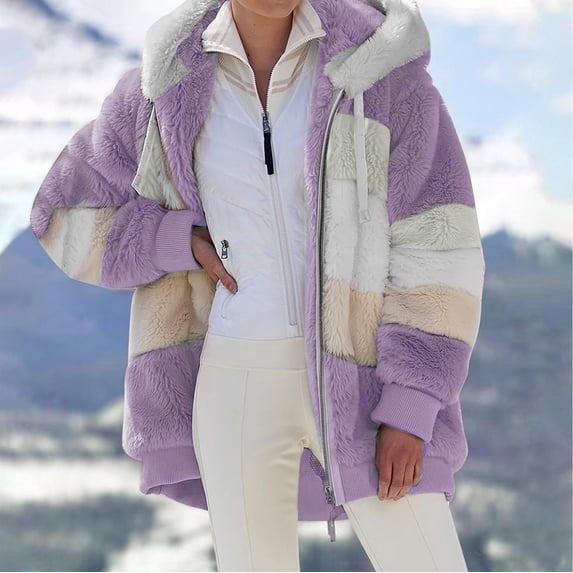 Babysbule Women's Tops, Jackets& Coat Fashion Ladies Winter Hooded Top Loose Long-sleeve Jacket Plush Coat with Zipper