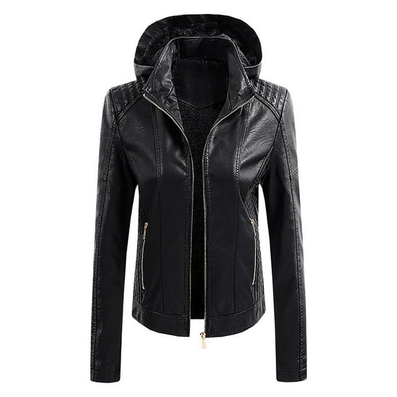 Babysbule Winter Jackets for Women Women Sweatshirt Button Slim Zipper Long Sleeve Jacket Warm Coat Leather Jacket
