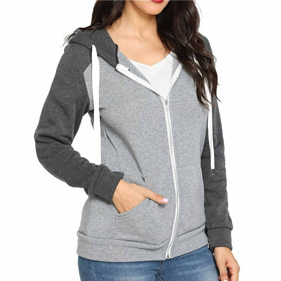 Babysbule Winter Jackets for Women Women Zip Long Sleeve Sport Casual Slim Basic Zip Up Hooded Pocket Jacket Coat