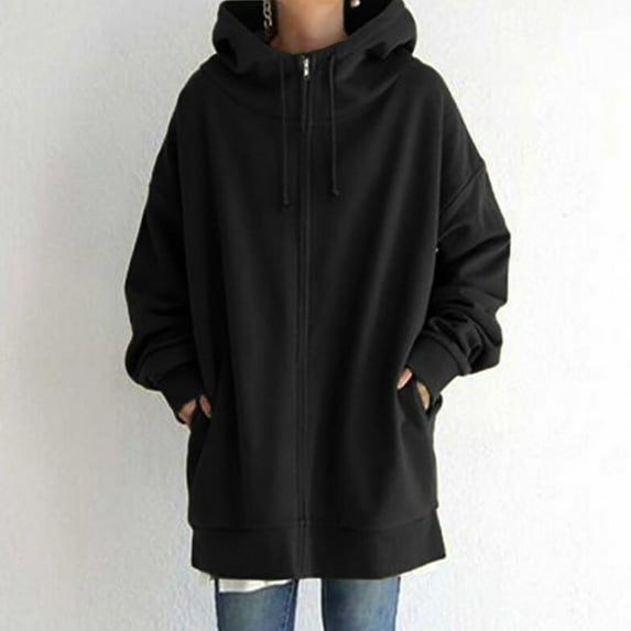 Babysbule Winter Jackets for Women Women's Solid Color Hoodie Zipper Long Sleeve Sweatshirts Pockets Long Coat Tops