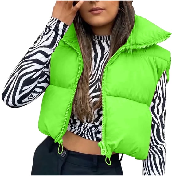 Babysbule Winter Jackets for Women Women's Winter Crop Lightweight Sleeveless Warm Outerwear Vest Padded Gilet Tops Coat