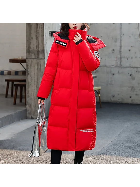Winter Jackets for Women Women's Winter Korean Casual Thickened Cold Proof Fashion Knee Length Hooded Cotton Coat