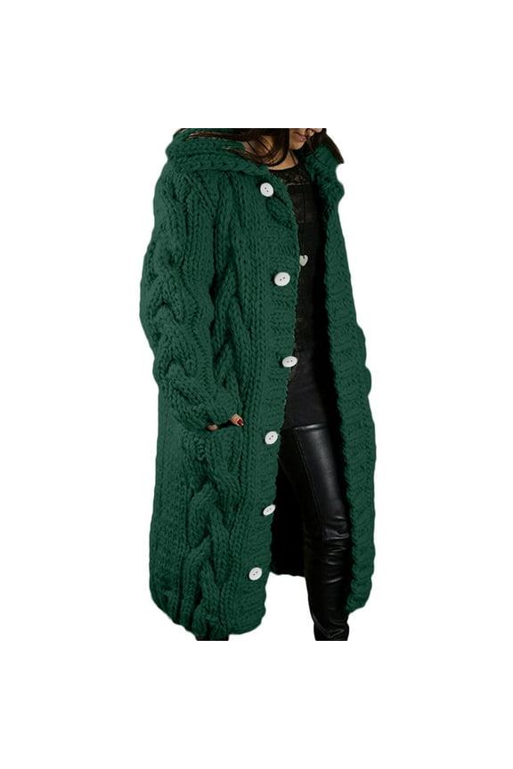 Winter Jackets for Women Womens Long Sleeve Cable Knit Long Cardigan Open Front Button Sweater Outerwear