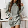 thumbnail image 1 of Babysbule Winter Womens Hoodie Dresses Women's Long-Sleeved Pocket Pullover Hoodie Dress Waist Sweatshirt Solid Tops, 1 of 5