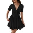 thumbnail image 1 of Babysbule Woman Summer Dresses Women's Fashion Lacing Ruffles Solid Color Short Sleeve V Neck Printed Dress, 1 of 8