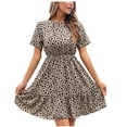 thumbnail image 1 of Babysbule Woman Summer Dresses Women's Summer Fashion Casual Short Sleeve Leopard Print Swing Chiffon Dress, 1 of 7