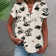 thumbnail image 1 of Babysbule Women Casual Printed V-Neck T-Shirt Soft Comfy Polyester Blouse for Home Dating Party Work All Seasons, 1 of 5