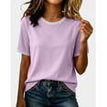 thumbnail image 1 of Babysbule Women Crew Neck Contrast Rib Trim Raglan Short Sleeve Loose Casual Tee for Summer Daily Vacation Outfits, 1 of 9