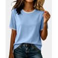 thumbnail image 1 of Babysbule Women Crew Neck Contrast Rib Trim Raglan Short Sleeve Loose Casual Tee for Summer Daily Vacation Outfits, 1 of 9