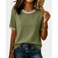 thumbnail image 1 of Babysbule Women Crew Neck Contrast Rib Trim Raglan Short Sleeve Loose Casual Tee for Summer Daily Vacation Outfits, 1 of 9