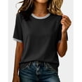 thumbnail image 1 of Babysbule Women Crew Neck Contrast Rib Trim Raglan Short Sleeve Loose Casual Tee for Summer Daily Vacation Outfits, 1 of 9