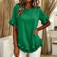 thumbnail image 1 of Babysbule Women Crew Neck Ruffle Flutter Short Sleeve Blouse Loose Fit Casual Top for Spring Summer Brunch Vacation Street Outfits, 1 of 5