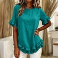 thumbnail image 1 of Babysbule Women Crew Neck Ruffle Flutter Short Sleeve Blouse Loose Fit Casual Top for Spring Summer Brunch Vacation Street Outfits, 1 of 5