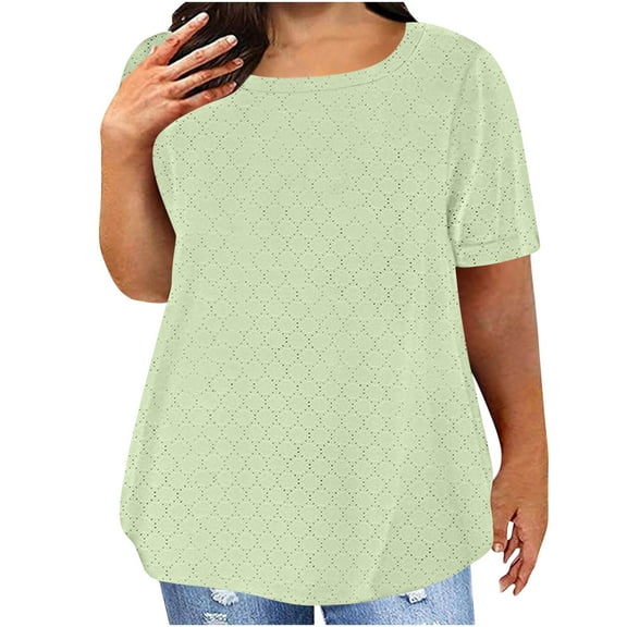 Babysbule Women Fashion Plus Size Casual Round Neck Short Sleeve T-Shirt, Soft Comfortable Stretchy Fit, Trendy Everyday Wear