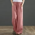 thumbnail image 1 of Babysbule Women High Waist Casual Long Pants Women's Cotton Linen Loose Drawstring Belt Casual Wide Leg Pants, 1 of 5