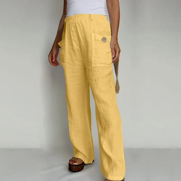 Babysbule Women High Waist Casual Long Pants Women's Solid Color High-waist Loose Women's Wide Leg Pants