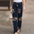 thumbnail image 1 of Babysbule Women High Waist Casual Wide Leg Long Pants Women High Waist Pants Vintage Print Stylish Floral Printing Waist Tie Wide-Leg Pants, 1 of 5