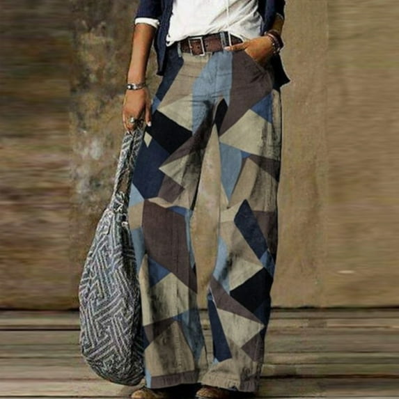Babysbule Women High Waist Casual Wide Leg Long Pants Women's Fashion Comfortable Printed Straight Casual Trousers Pants