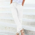 thumbnail image 1 of Babysbule Women High Waist Casual Wide Leg Long Pants Womens Solid Color Tapered Pants Cotton Linen Drawstring Elastic Waist Pants Casual Trousers With Pocket, 1 of 5