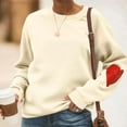 thumbnail image 1 of Babysbule Women Hoodless Sweatshirt Long Sleeve Cute Heart Elbow Patch Pullover Loose Crew Neck Short Casual Swearshirt, 1 of 5