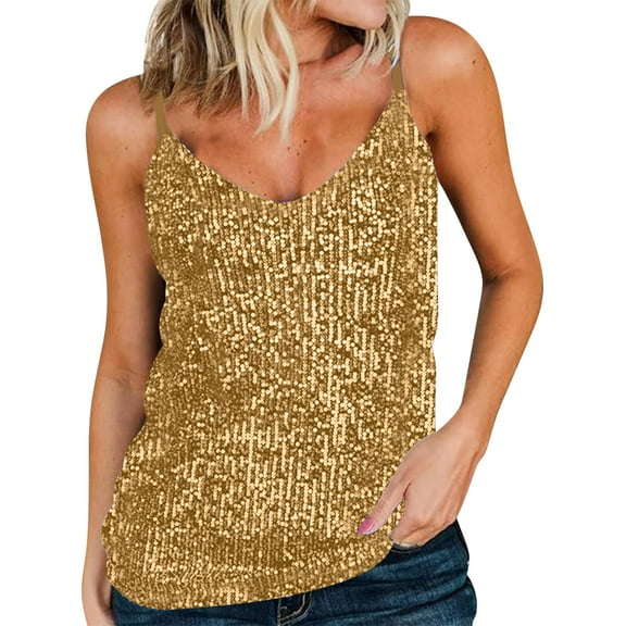 Babysbule Women Sequin V-Neck Camisole Blouse Summer Sleeveless Casual Party Tank Top