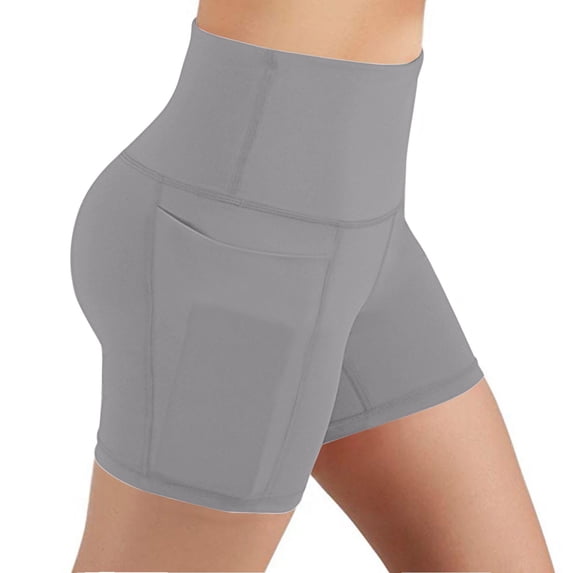 Babysbule Women Shorts Clearance Lady Solid Pocket High-waist Hip Stretch Underpants Running Fitness Yoga Shorts
