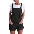 thumbnail image 1 of Babysbule Women Shorts Clearance Women Elastic Waist Dungarees Linen Cotton Pockets Rompers Playsuit Shorts BK/M, 1 of 8