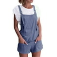 thumbnail image 1 of Babysbule Women Shorts Women Elastic Waist Dungarees Linen Cotton Pockets Rompers Playsuit Shorts BU/S, 1 of 5