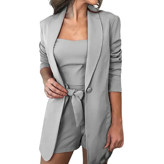 Babysbule Women Shorts Women Sets Solid Three-piece Women's Suit With Vest + Suit Jacket + Shorts