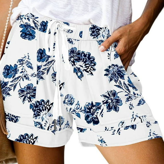 Babysbule Women Shorts Womens Plus Size Comfy Drawstring Casual Elastic Waist Pocket Loose Shorts Pants