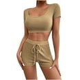 thumbnail image 1 of Babysbule Women Shorts Fashion Women Summer Vest Camis Short Pants Suit Set Short Sleeve Bandage Sets, 1 of 9