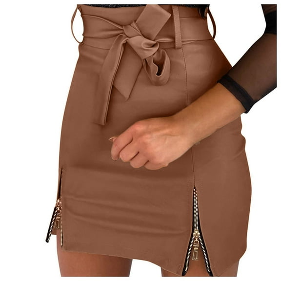 Babysbule Women Skirts Fashion Women Mini Solid Skirt Strap Zip Ladies Slim Short Skirts Mini Leather Skirts