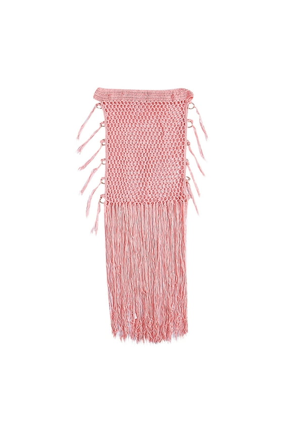 Women Skirts Women Solid Swimsuit Bohemian Hollow Weave Long Tassels Cover Up Bikini Swimwear Beach Cover-Ups Wrap Skirt