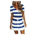 thumbnail image 1 of Babysbule Women Skirts Women Summer V-Neck Stripe Printed Casual Short Sleeve Shirt Drawstring Crop Top And Skirt Two Piece Set, 1 of 6