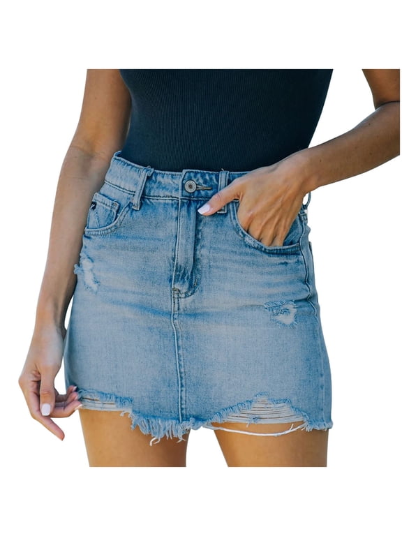 Women Skirts Women's Summer Fashion High Waist Ripped Washed Edge Denim Wrap Hip Skirt