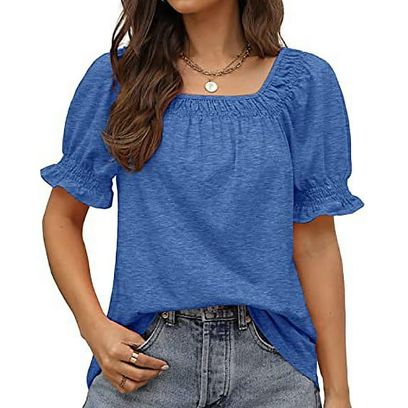 Babysbule Square Neckline Short Sleeve Solid Blouses & Tops Women's