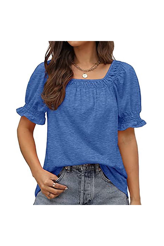 Square Neckline Short Sleeve Solid Blouses & Tops Women's
