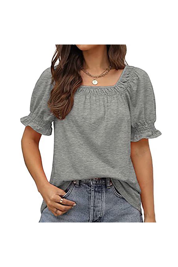 Square Neckline Short Sleeve Solid Blouses & Tops Women's