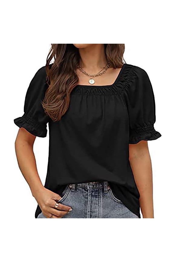 Square Neckline Short Sleeve Solid Blouses & Tops Women's