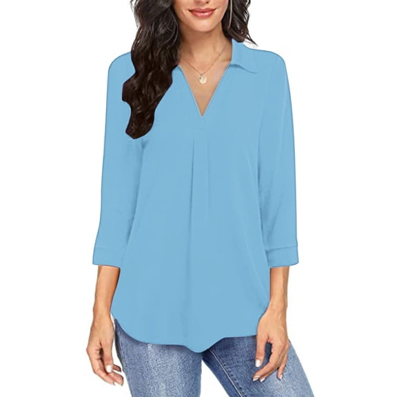 Babysbule Women V-Neck 3/4 Sleeve T-Shirt Casual Blouse Soft Polyester Top for Spring Summer Daily Wear