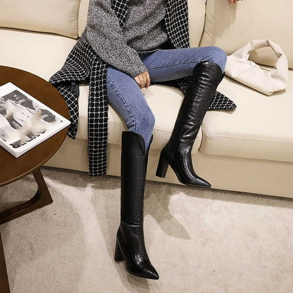 YUNAFFT Women's Boot Clearance, Fashion Large Size Boots Women Long Tube Snake Print Boots Low Heeled Pointed Shoes Boots Knight Boots