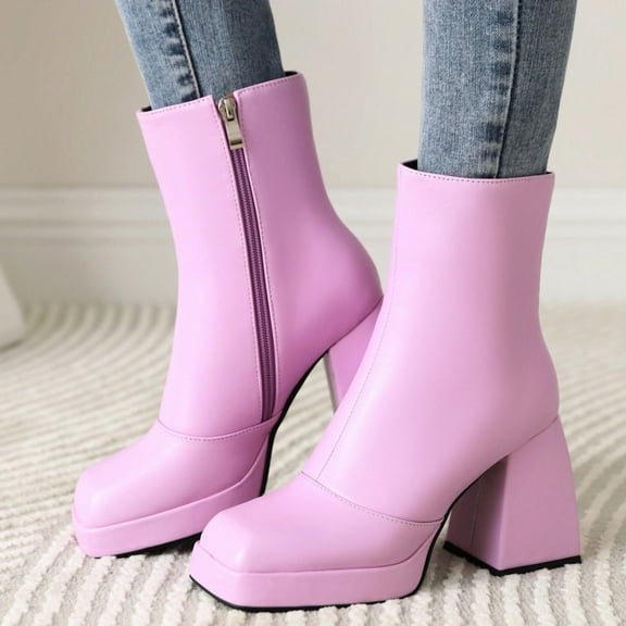 Babysbule Women's Boot Fashion Solid Color Thick High-heeled Women's Boots Ankle Boots