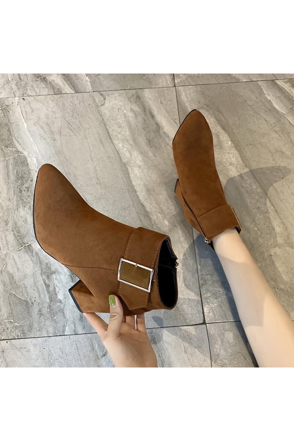 Women's Boot Fashion Women Boots Retro Thick Heel High Heel Shoes Boots Plus Size Zipper Boots