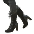 thumbnail image 1 of Babysbule Women's Boot Fashion Women Shoes Winter Fashion Bandage Riding Boots Casual Warm High Heels Middle Tube Boots, 1 of 9